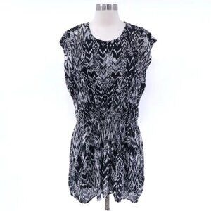 Iro Mini Dress Cantela Womens US 6 FR 38 Black White Ikat Print Cap Sleeve